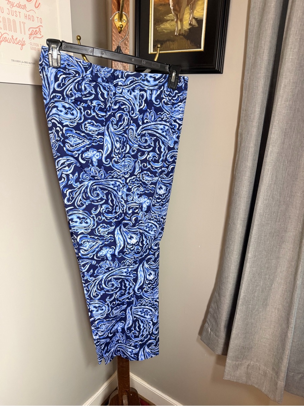 Talbots Navy & Light Blue Paisley Cropped Pants - Picture 3 of 5